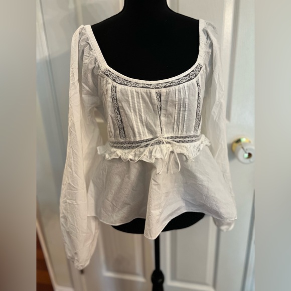 Altar'd State Tops - Altar'd State White Lace Long Sleeve Blouse Open Smocked Back EUC Size Large